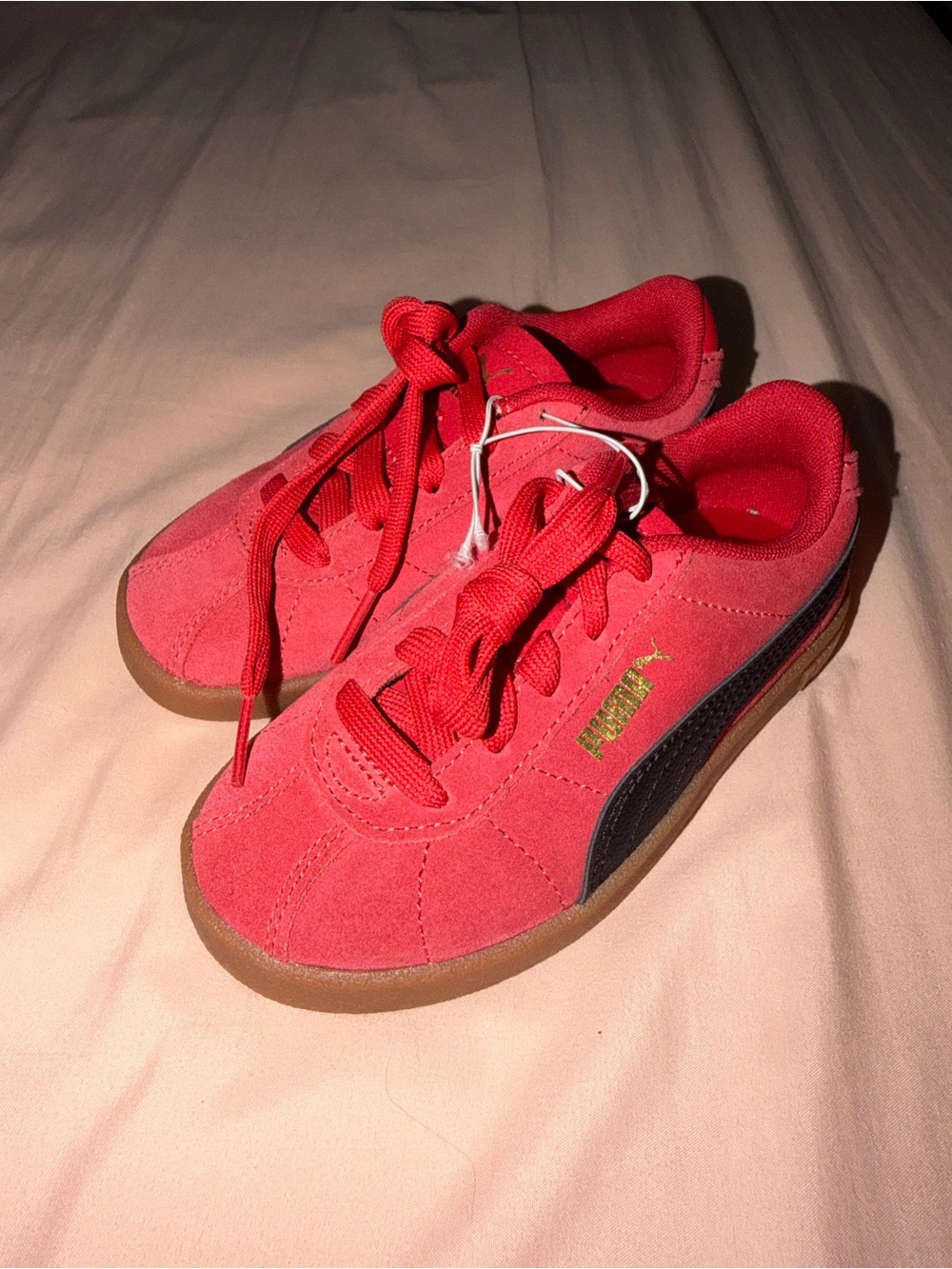 Puma Kids Red Suede Sneakers with Black Stripe